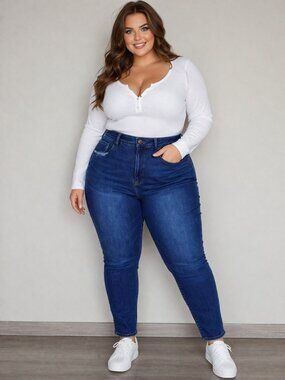 American Eagle Women Jeans Size 18 High Rise Stretch Blue Denim Distressed